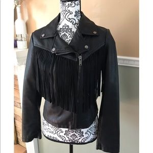 Fo leather jacket with fringed detail